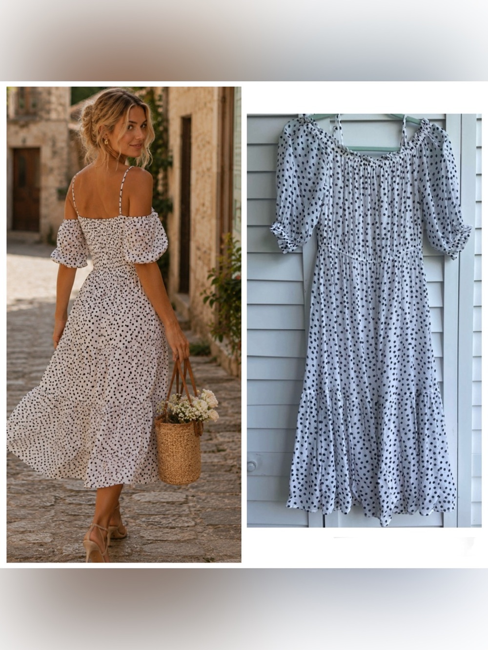 DRESS Other Stories Paris Atelier White Black Polka Dot Midi Size: 2